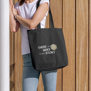 There are 20 sides to every story tote bag in black